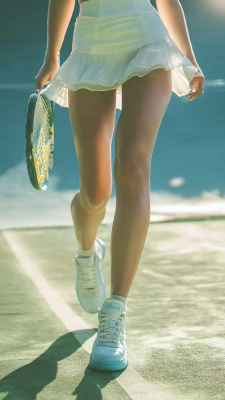 Approaching the net, racquet in hand