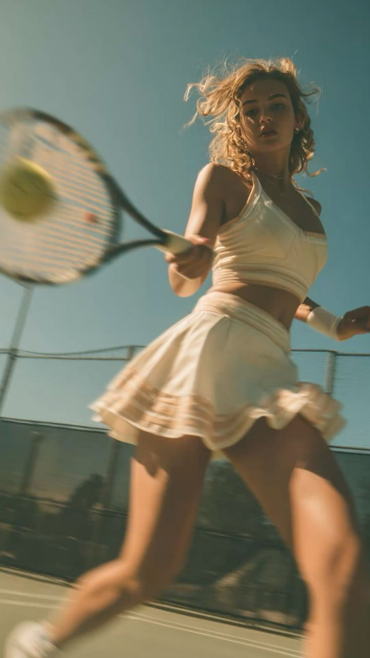 Player mid-forehand on a sunlit court