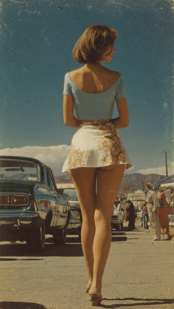 Walking down a desert main street past parked cars